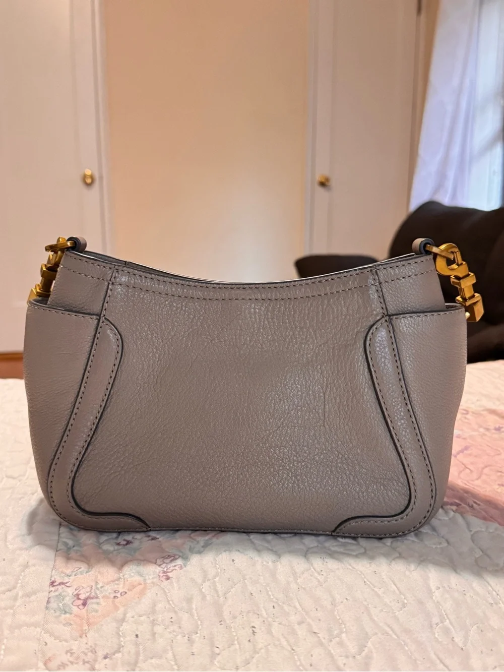 Tory Burch Frances French Gray Leather Mini Crossbody Bag
